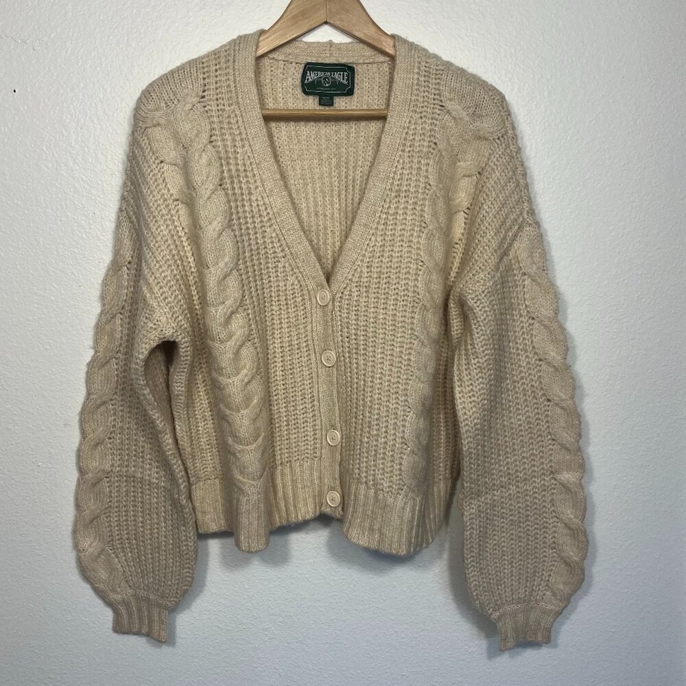 Vintage Abercrombie & Fitch Cream Cable Knit Button-Front Sweater